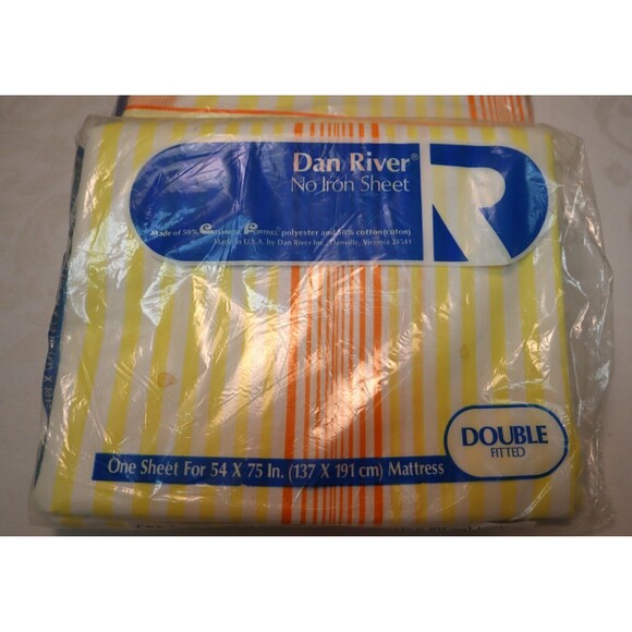Vintage Dan River Sheet Set Yellow Orange Stripe NOS in Pkg